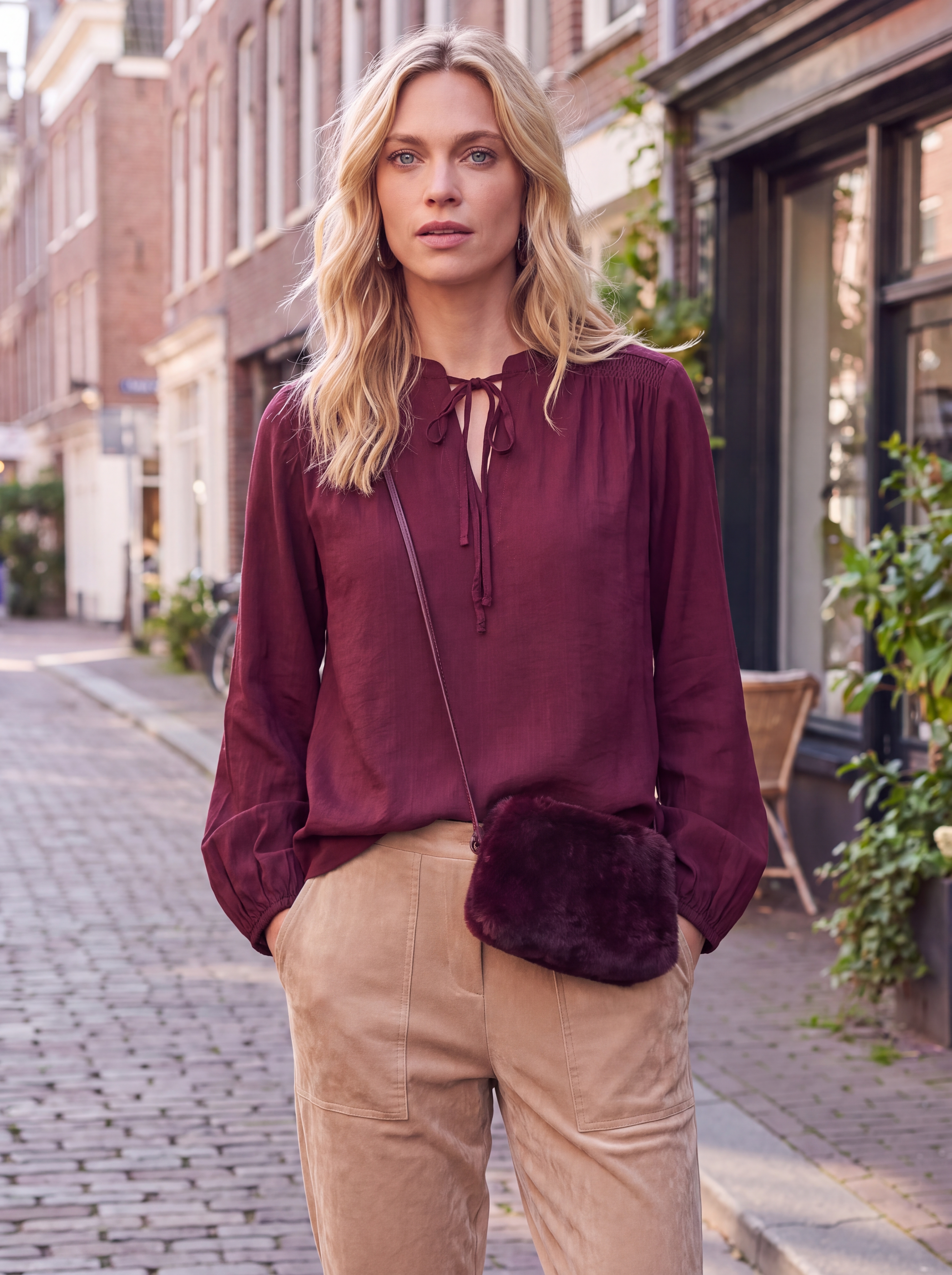 Dámska romantická blúzka BROADWAY NYC FASHION BURGUNDY s.WEAR 1